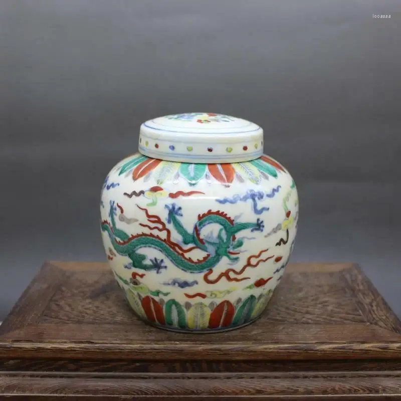 Bottiglie Vaso cinese in porcellana blu e bianca da 4,7 pollici Ming Chenghua Doucai Dragon Design Jar