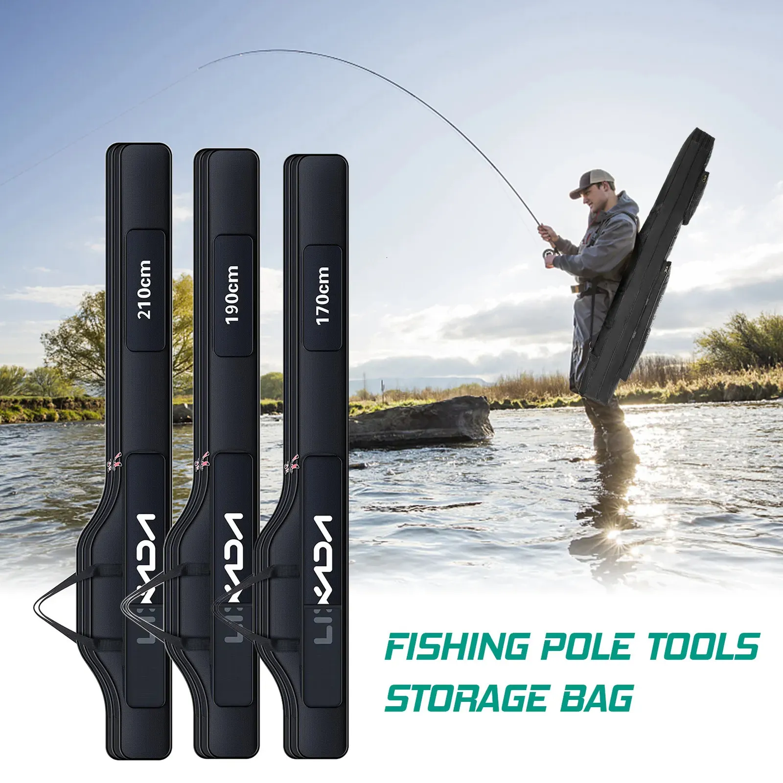 Portable Fishing Large Duffle Bag With Folding Rod, Reel, Pole