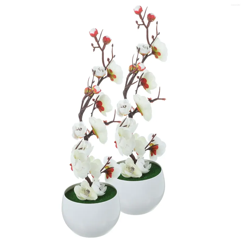 Decoratieve bloemen 2 pc's bureaublad faux potplant kunstmatige bloem bonsai nep pruimenbloesem plastic