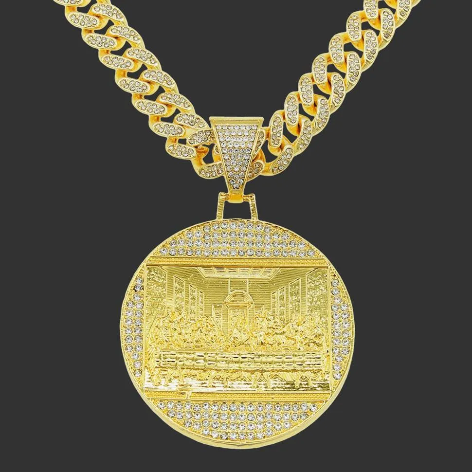 Подвеска «Тайная вечеря» Большой Иисус со льдом Bling Циркон Золотого цвета Ожерелье с подвесками Мода для мужчин Подарок на день отца Хип-хоп Jewel310S