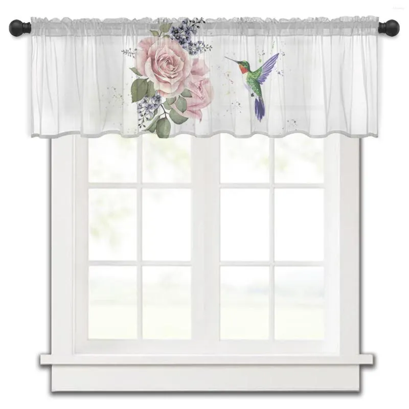 Curtain Hummingbird Flower Color Kitchen Small Window Tulle Sheer Short Bedroom Living Room Home Decor Voile Drapes