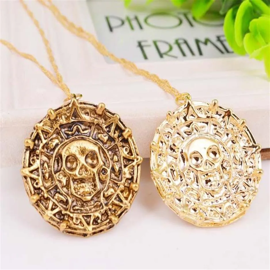 2016 Men Jewelry Gold Plated Gold Necklaces Aztec Skull Coin Necklace Men's Necklace Long 40CM Hip Hop HIPHOP mens Necklace 265S