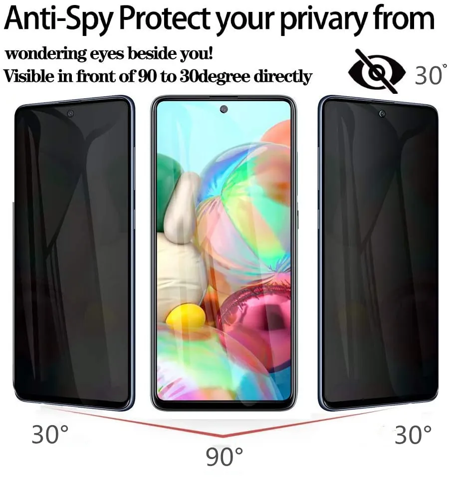 Vidro temperado com privacidade do telefone para o Samsung Galaxy A91 A71 A72 A51 A52 A31 A21S Protetor de tela privada para A90 A70 A30 A50 S Anti-Spy