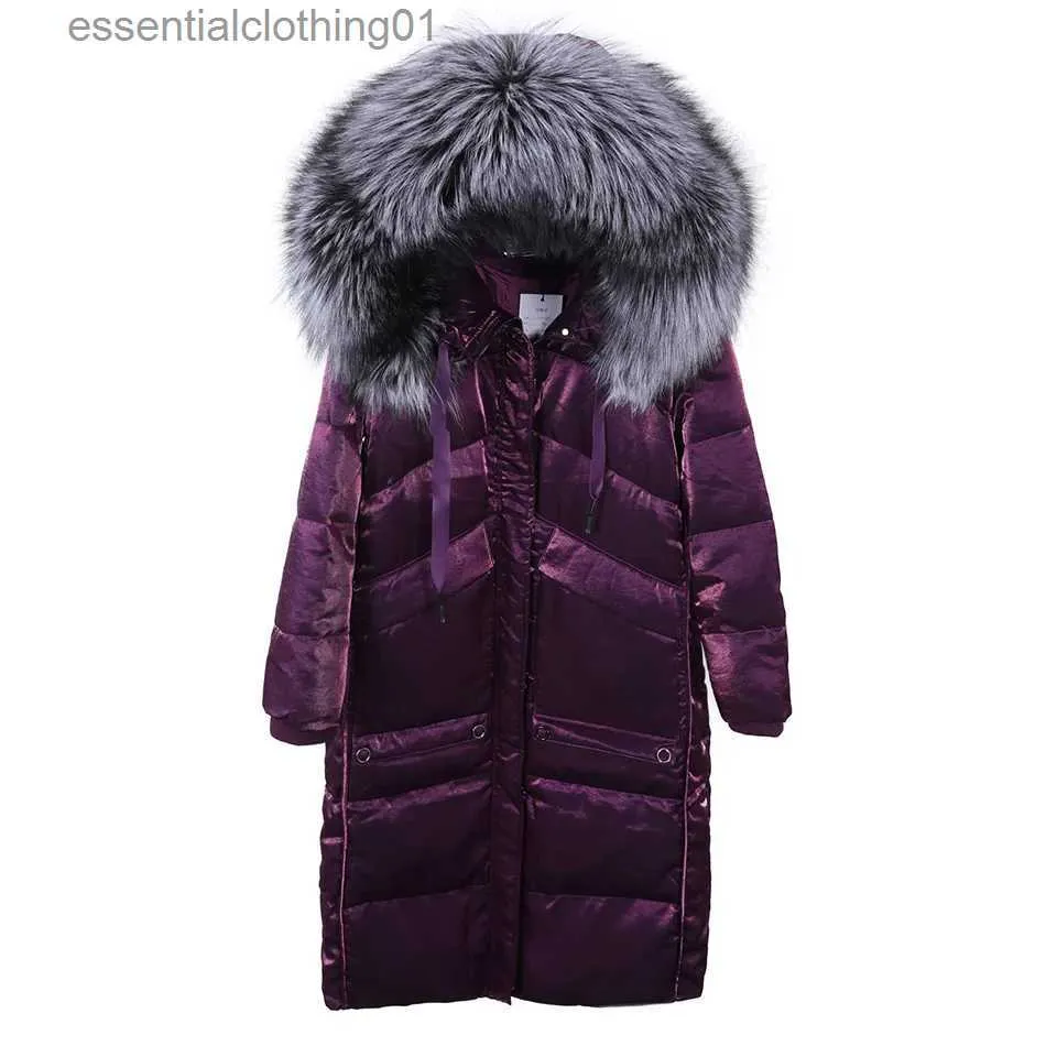 Women's Down Parkas Maomaokong 2022 New Women's Winter Down Jacket fe Natural Raccoon Big Real Fur Collar Coat Women X-Long Down Coat L231129