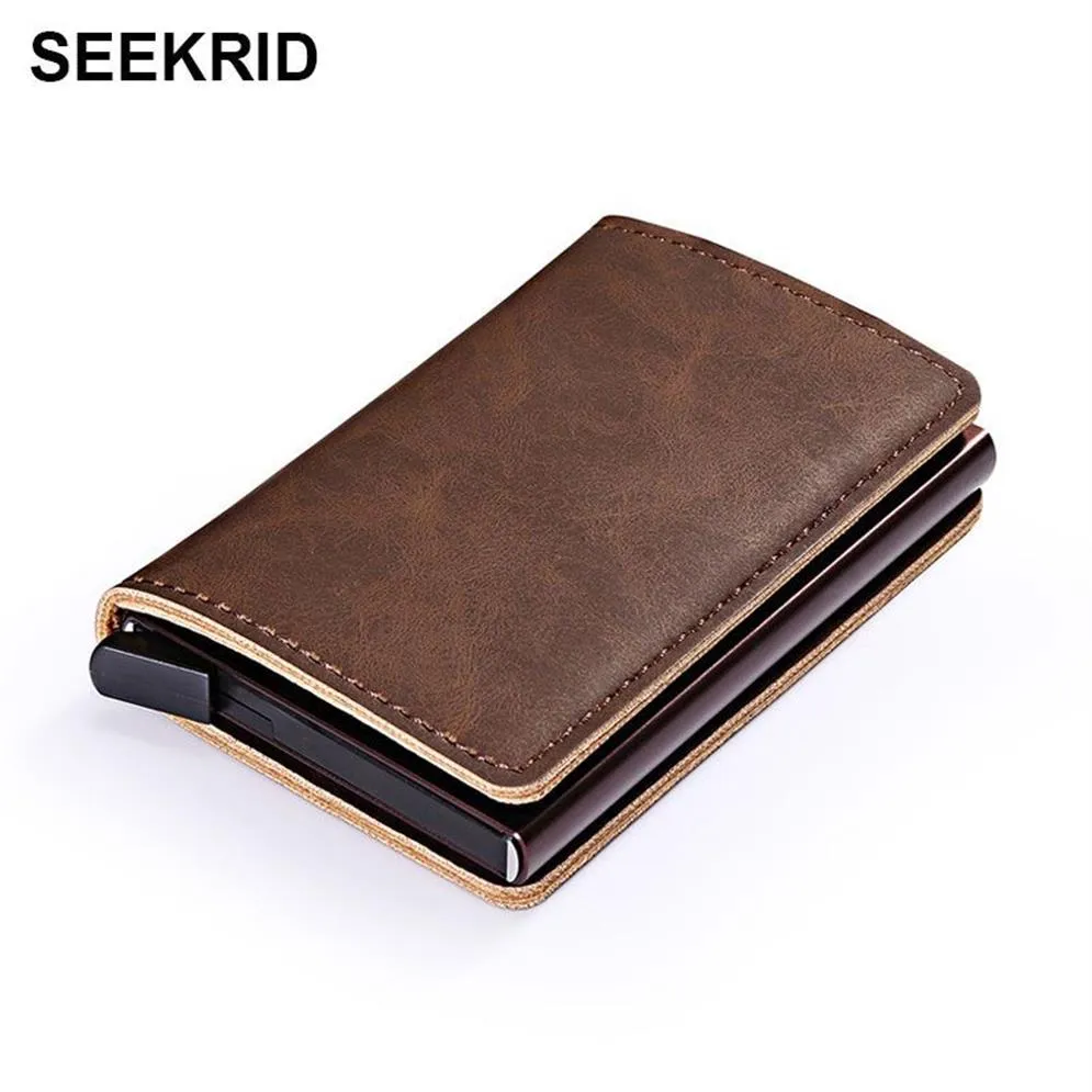 Blocco RFID bloccante Vintage Automatic Leather Credit Card Portatore Uomini in alluminio in metallo ID Business ID multifunzione Cardholder Wall239o