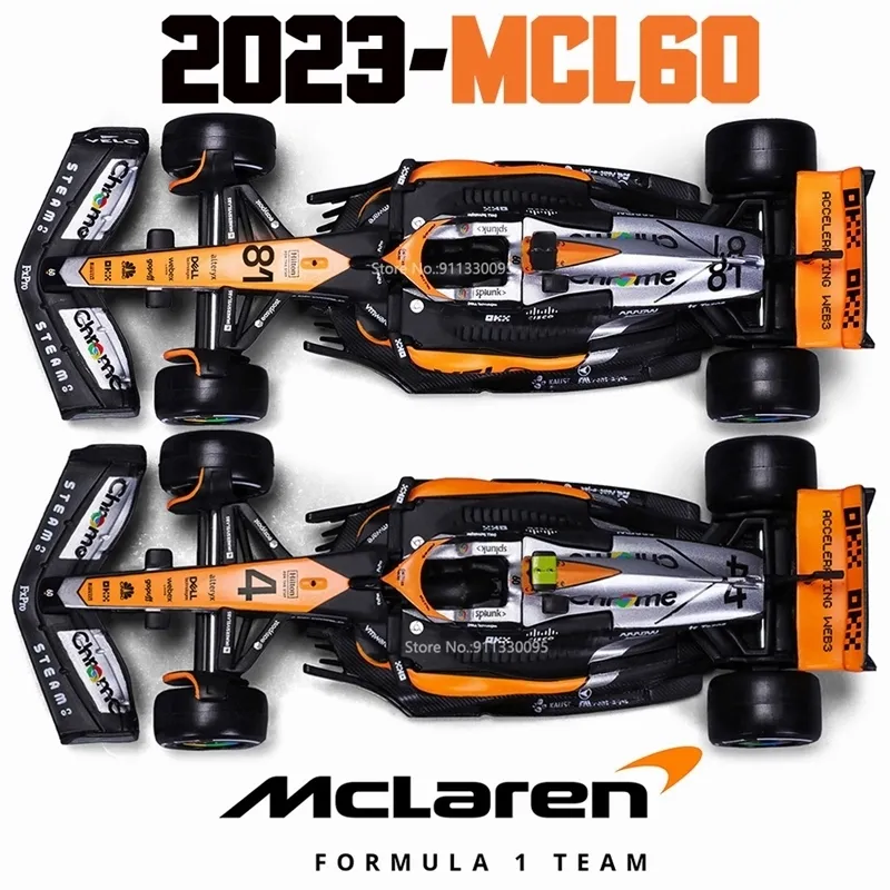 Modello pressofuso Bburago 1 43 2023 McLaren Team MCL60 4 Lando Norris 81 Oscar Piastri Formula Uno lega Super Toy Die cast modello di auto 231128