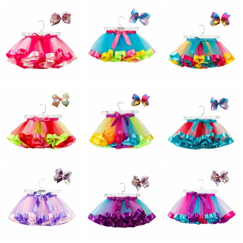 In Stock 11 colors baby girls tutu dress candy rainbow color babies skirts with headband sets kids holidays dance dresses tutus LL