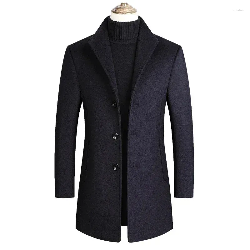 Trenchs de hommes Manteaux d'hiver Laine Hommes Marque Haute Qualité Coton Manteau Mode Moyen Long Hommes Veste Zipper Coupe-Vent Laine Pardessus