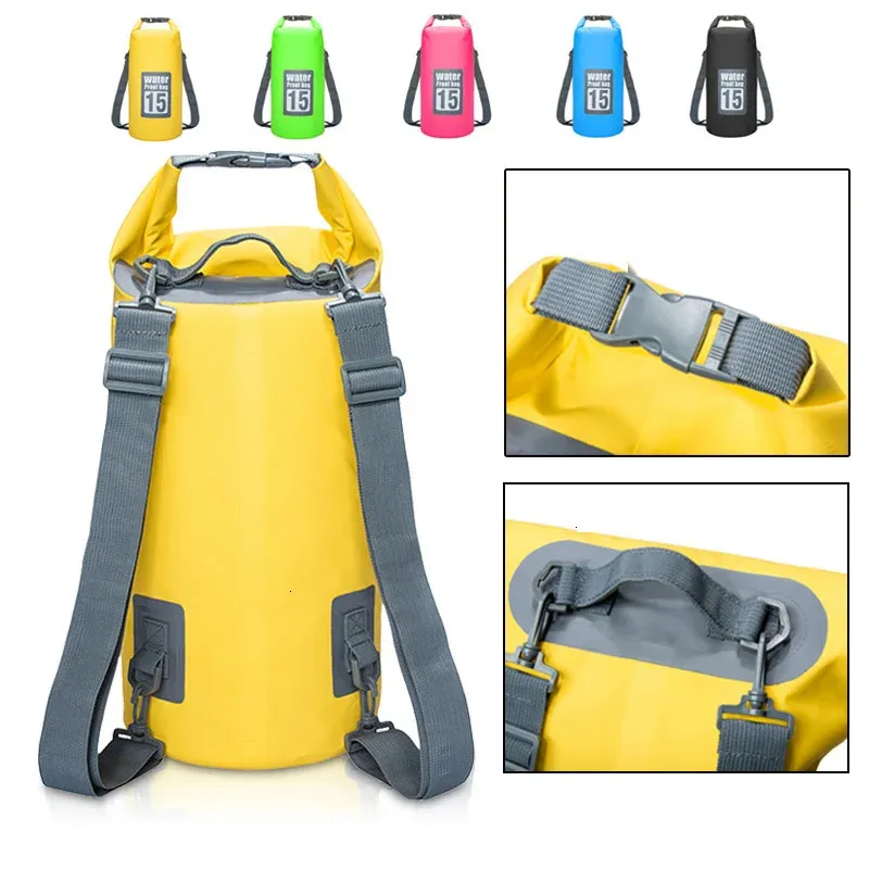 Sacos ao ar livre 5L10L15L20L Esporte PVC Impermeável Armazenamento Saco Seco para Canoa Kayak Rafting Natação Kit de Viagem Mochila 231128