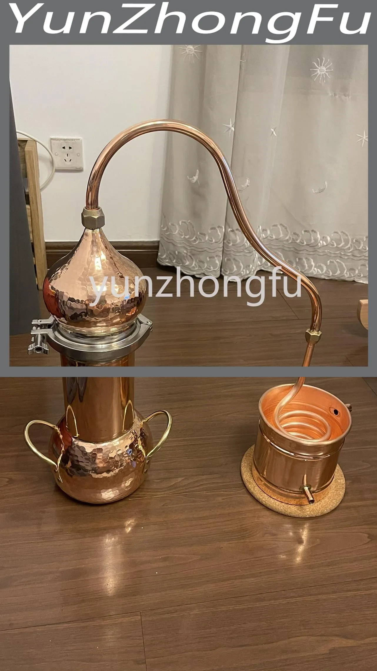 Gör 2L Copper Distiller Handmade Pure Flower Essential Oil Distiller Brandy Wine ångmaskin Koppar Alembic Distillation Set