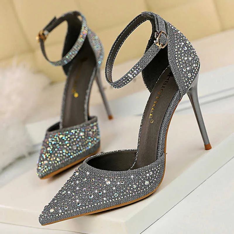 Sandaler BIGTREE SHOES SHANY RHINESTONES HÖGA HEALS Damskor Kvinnor Pumpar Stiletto Sweet Women Heels Wedding Shoes Women Sandaler 10 cm J230428