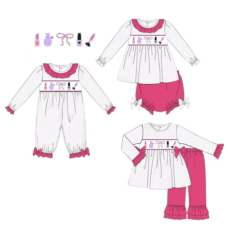 Kleidung Sets Kinder Strampler Herbst Blase Outfits Baby Mädchen Kleidung Set Niedlichen Anzug Kosmetik Stickerei Body Rüschen Hosen Flecken Overall 231128