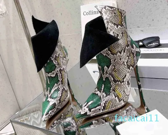 Stivali pelle di serpente scamosciata tacchi a spillo tacchi alti Stivaletti da donna designer di lusso scarpe da sera per feste calzature di fabbrica