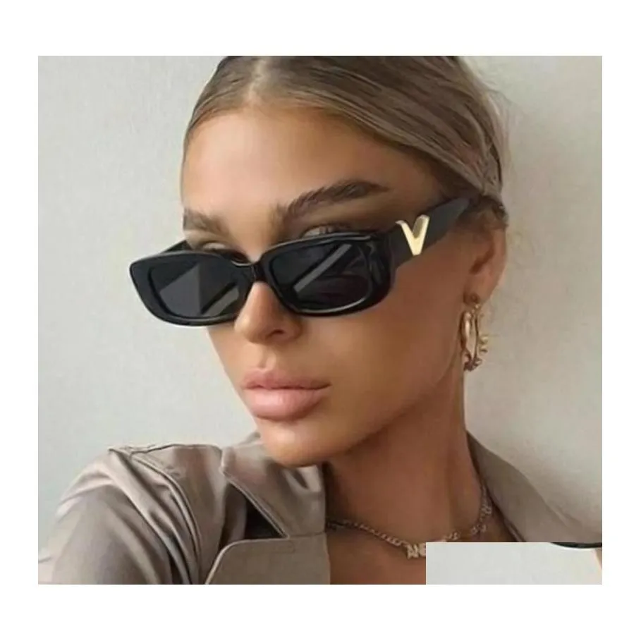 Occhiali da sole Retro Small Rec Donna Designer V Occhiali da sole Cat Eye Square Ladies Shades Gafas De Sol Drop Delivery Accessori moda Dhiuw