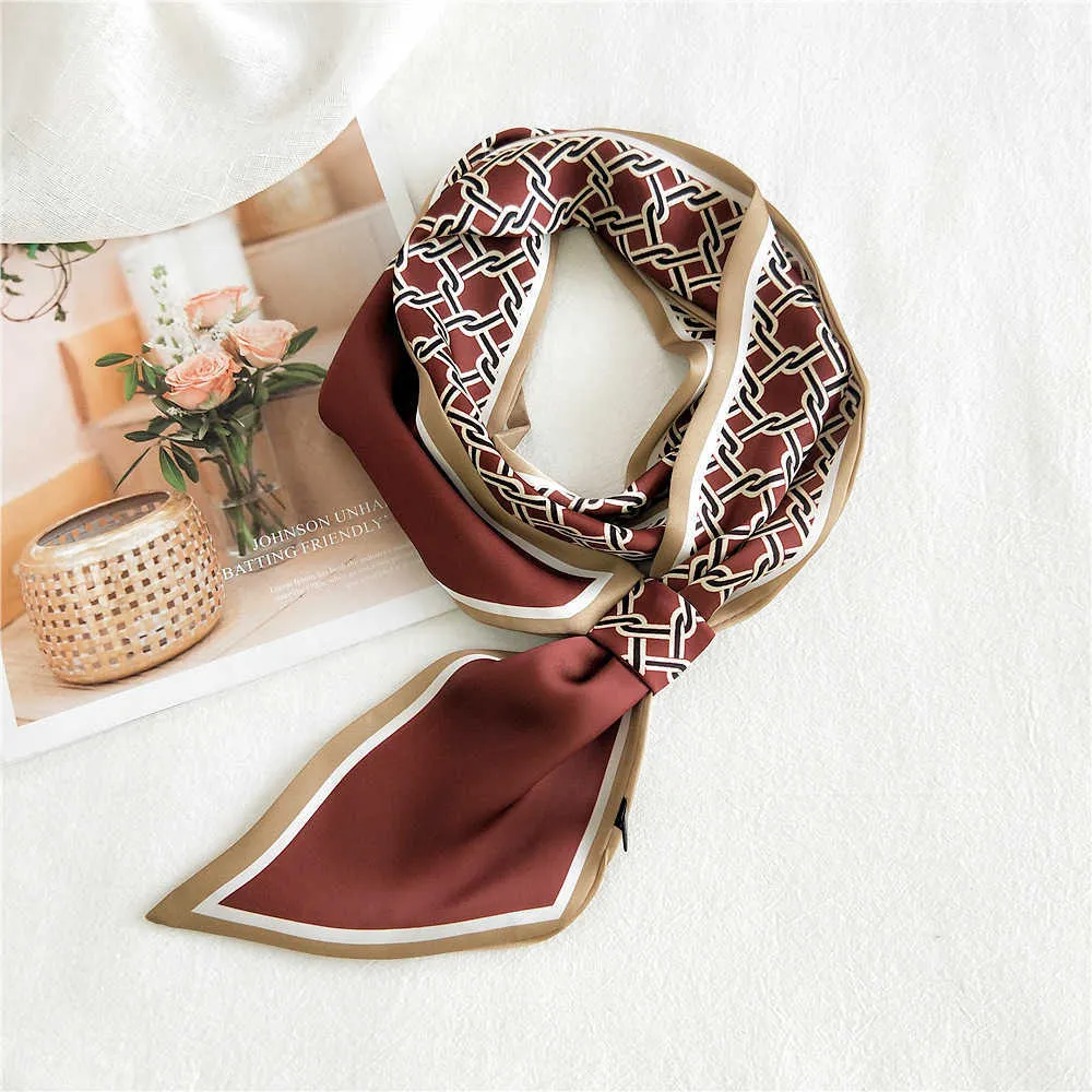 Halsdukar Fashion NeckerChief Hair Sharf For Women Long Hairband Skinny Wrist Ribbon Neck Scarves Print Kerchief Bag Scarf Ladies 11120cm J230428