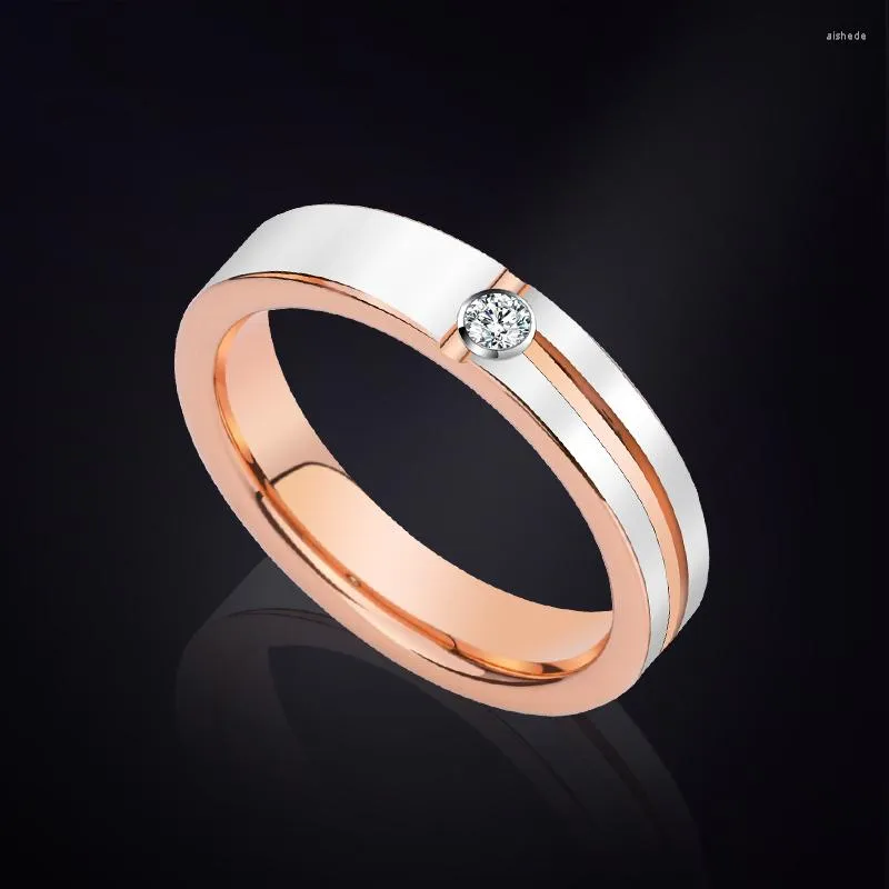 Pierścionki ślubne Piękne kobiety Rose Gold Splating Tungsten CZ Stone Inlay Confort Fit Pierścień Rozmiar 5-12