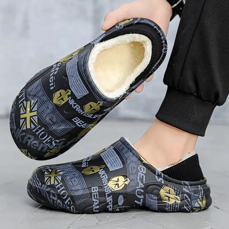 Stilvoller warmer Winter zu Hause Männliche Männer Baumwolle Nicht-rutschfeste Schuhe wasserdichte weiche Eva Mode-Slipper Große Größe 231128 850