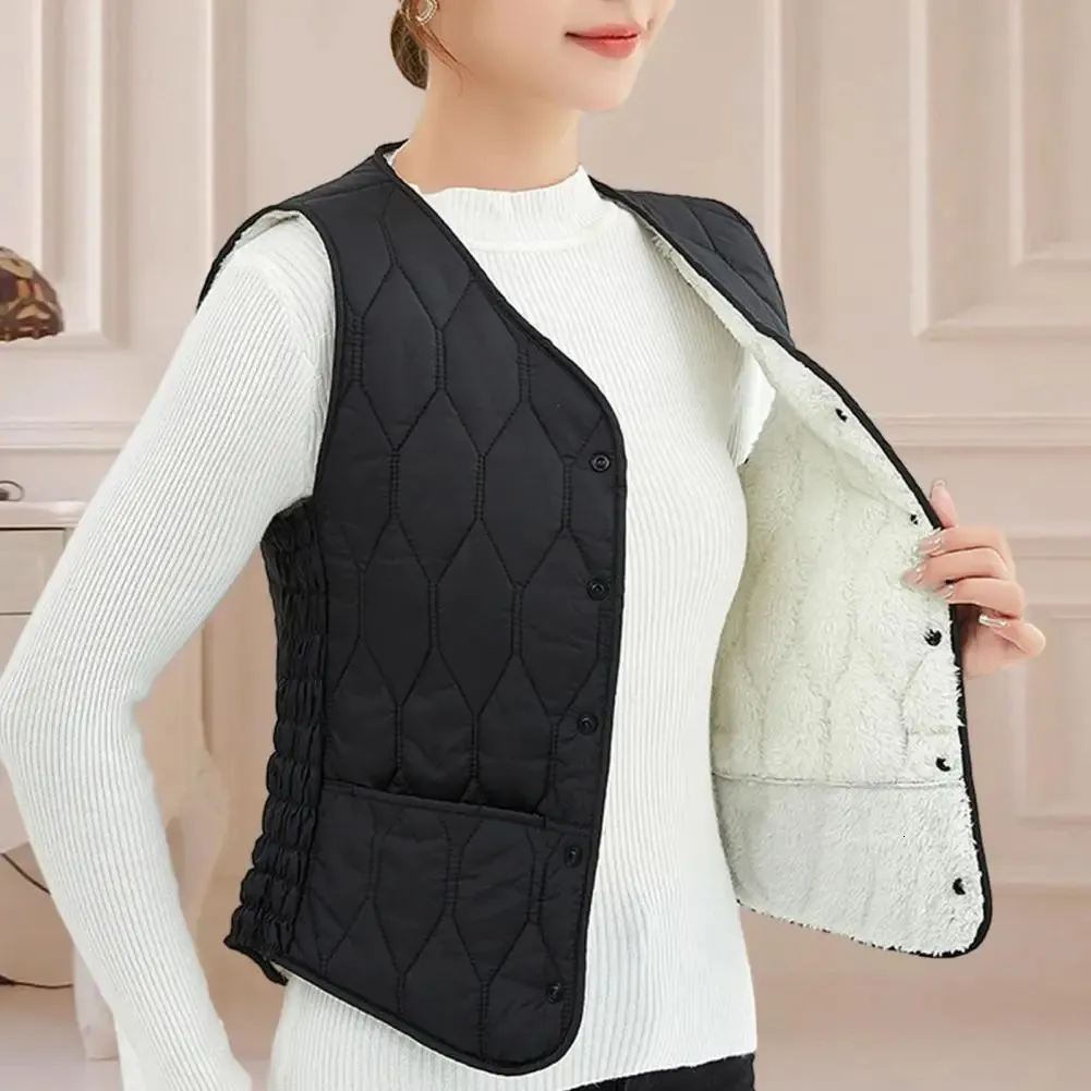 Women's Vest Fall Winter Coat Soft Thick Padded Sleeveless Singlebreasted V  Neck Cardigan Slim Fit Warm Lady Waistcoat 231128