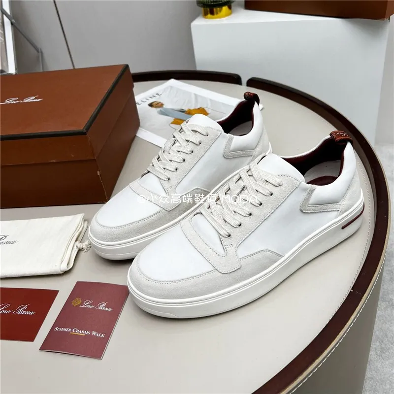 Loro Piano Loro Pianaa Summer White Shoes Casual Walk Mens Mens Mens Luxury Sneakers Reverse Suede Real Leather LP Runner Shoes Board Shoe Högkvalitativ