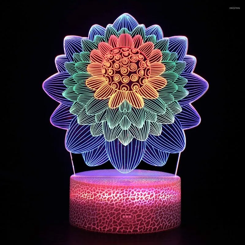 Nattlampor USB Acrylic Flower Table Lamp 3D LED 3 Färg Lotus Nightlight for Home Living Room Decoration Creative Presents