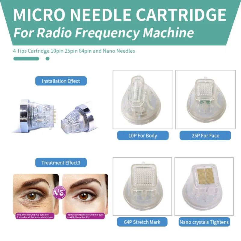 Tillbehörsdelar Patroner för fraktionerad RF -mikronedle Maskin Guldpläterad Isolerad Microneedle Tips 25pins Nålspets 64Pins RF Nål