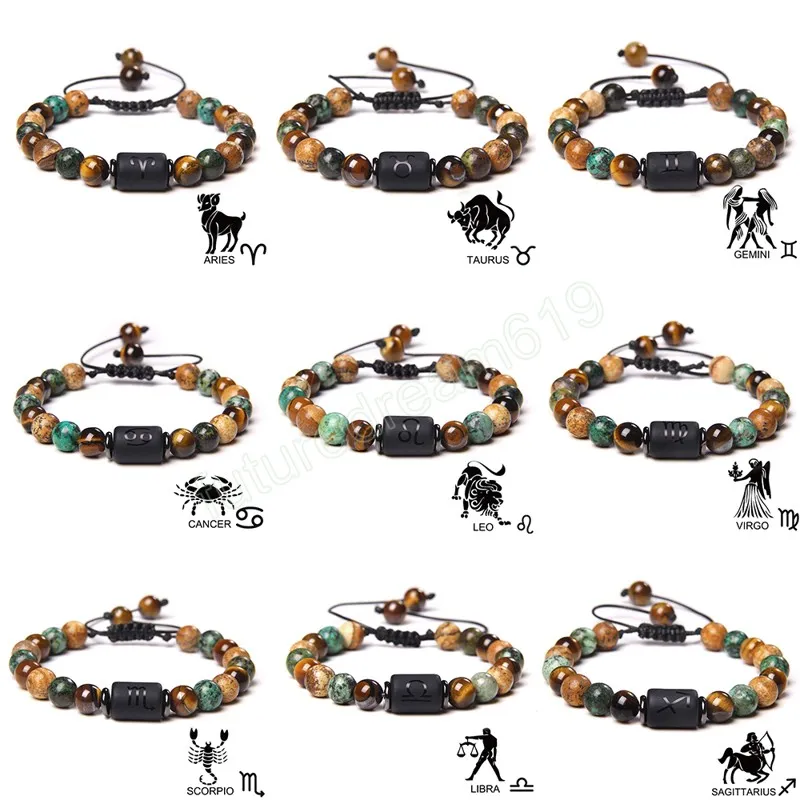 Constelação de pulseira de sinalização de 12 zodíacos Aries Leo Bracelets trançados para homens homens feitos à mão Jóias de amizade