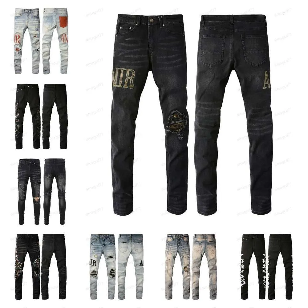 699 Amirs Mens Womens Designers Jeansが苦しんでいるRipped Ripped Biker Slim Straight Denim for Men S Print Army Fashion Mans Skiny Pants M 6117 Amiris