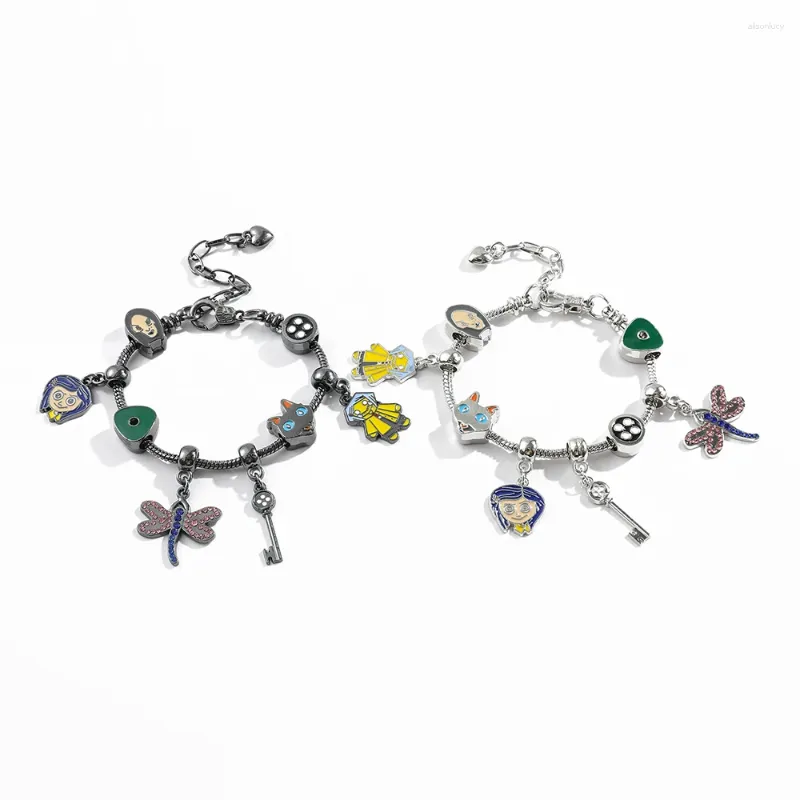 Braccialetti con ciondoli Coraline Il braccialetto della porta segreta Figura di cartone animato Perline di metallo Ciondolo Accessori di gioielli braccialetto fai da te