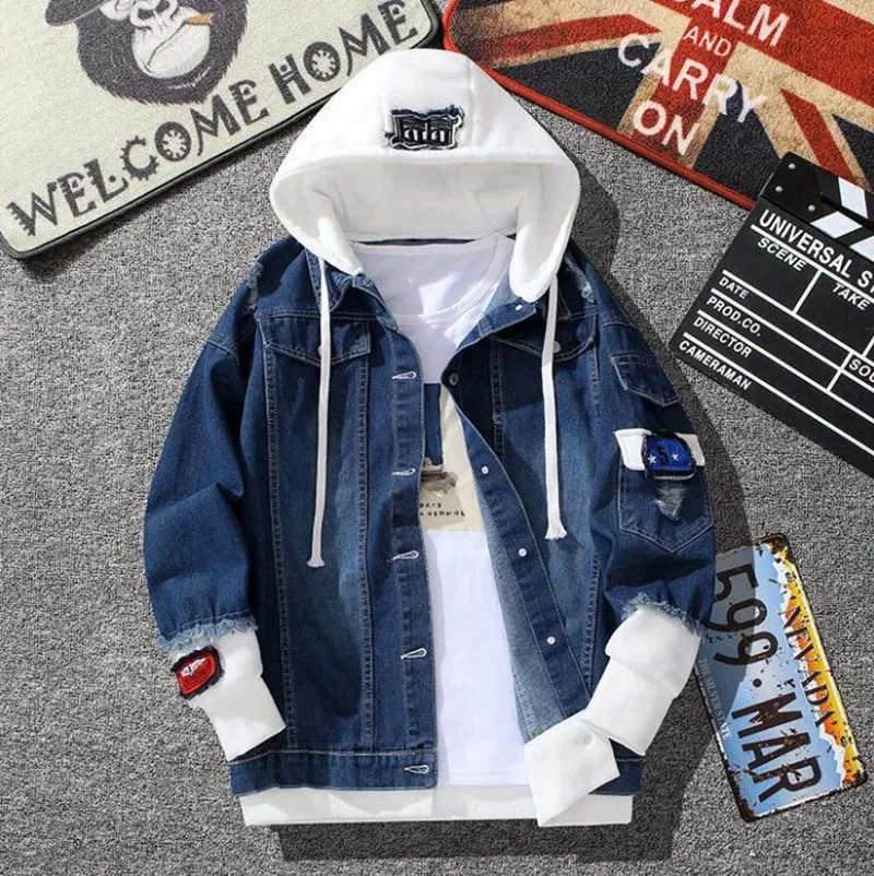 Men's Jackets Men Denim Jacket Streetwear Hip Hop Heren Hooded Jean Jackets mannelijke Casual Outerwear Spring Herfst Fashion Slim Fit Coat 231129