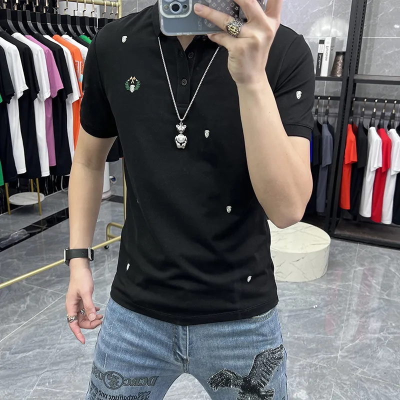 Camiseta de manga corta para hombre, Polo, camiseta sencilla de verano, camisetas con solapa bordadas, moda masculina, tendencia de negocios, ropa para hombre