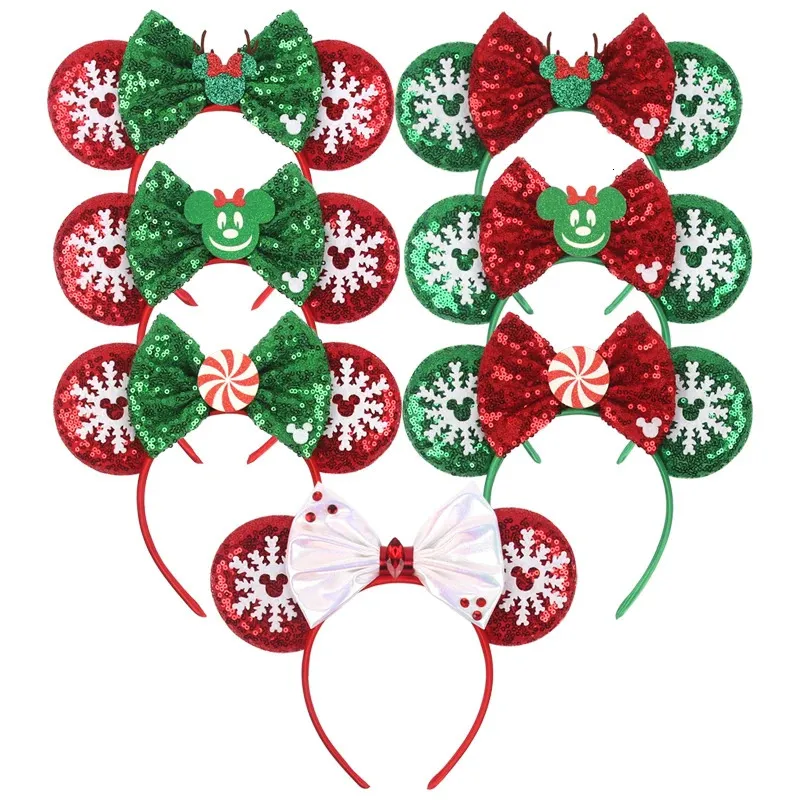 Acessórios para o cabelo 10 Pçs / lote Orelhas de Rato de Natal Tiara para Meninas Lantejoulas Arco Festa de Aniversário Hairband DIY Acessórios para Cabelo Atacado 231124