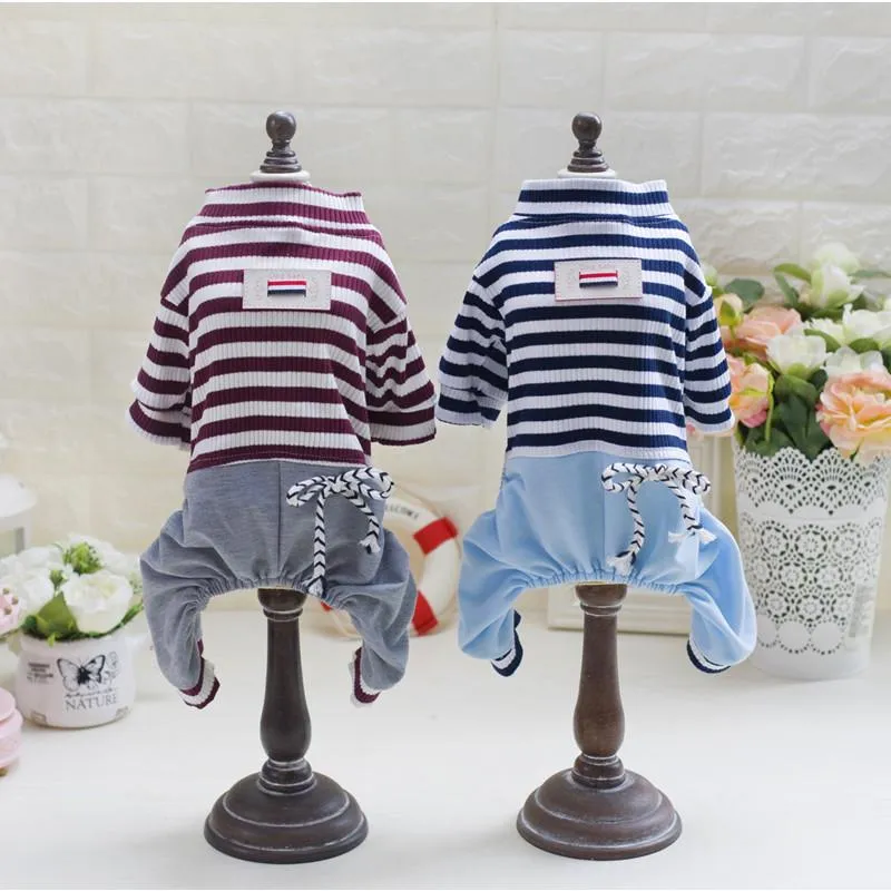 ROMPERS 10 st/Lot Cotton Stripes Dog Pyjamas Jumpsuit Spring Summer Pet Clothes for Small Dogs Casual byxor Valpkläder