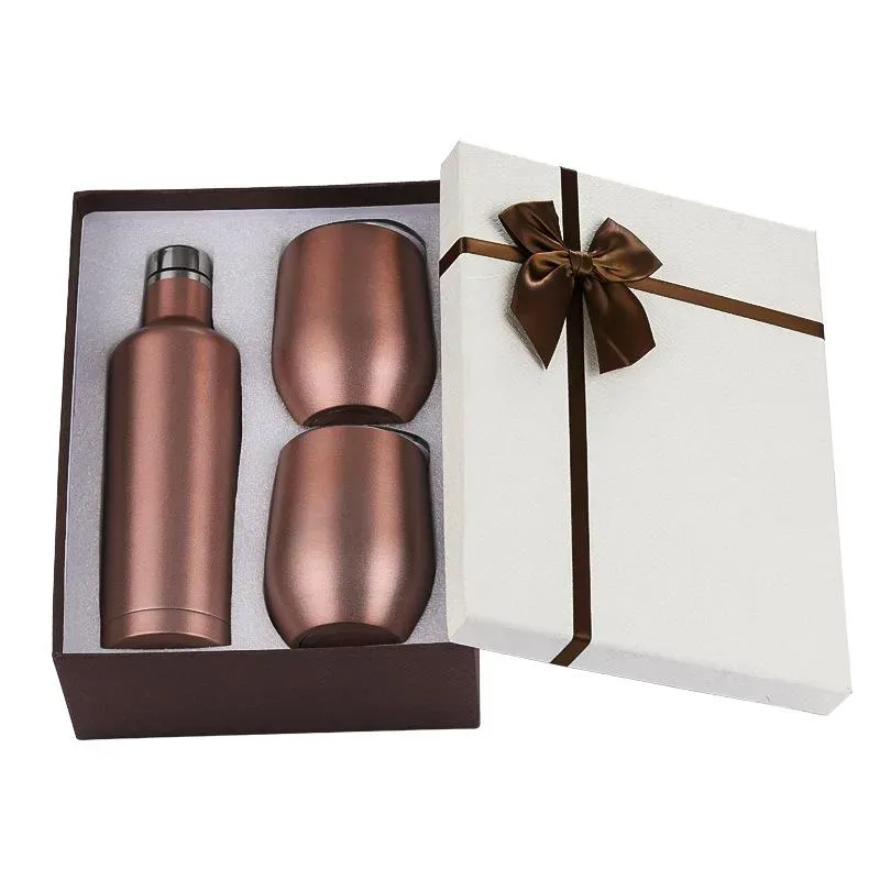 Wine Tumbler Bottle Mug Chiller Double Wall Stainless Steel Vacuum Insulated 17oz Water Bottles 12oz Travel Wines Glass Coffee Cup With Gift Box