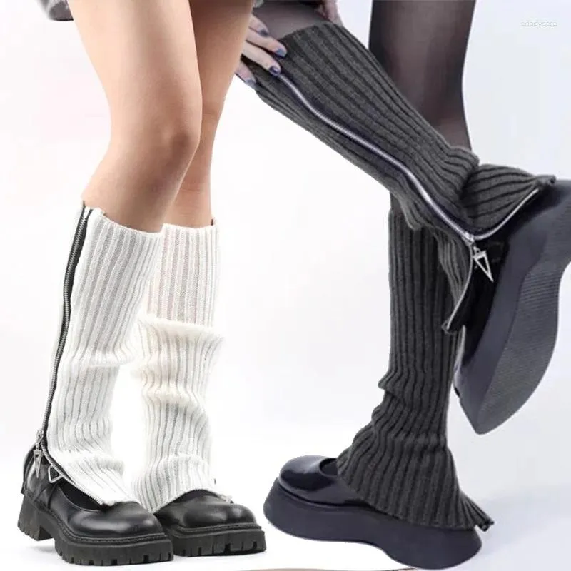 Femmes chaussettes hiver JK tricoté Punk Premium sensation fermeture éclair Harajuku jambières Lolita Leggings Y2K Millennium Style doux Cool genou haut