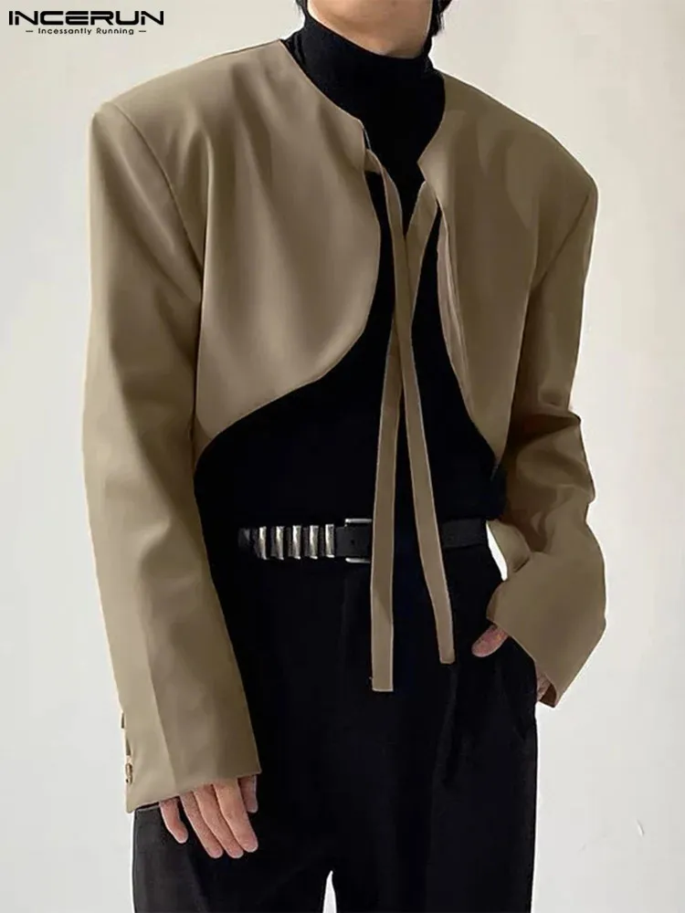 Mens Irregular Blazer: Lace Up Open Stitch Streetwear Jacket