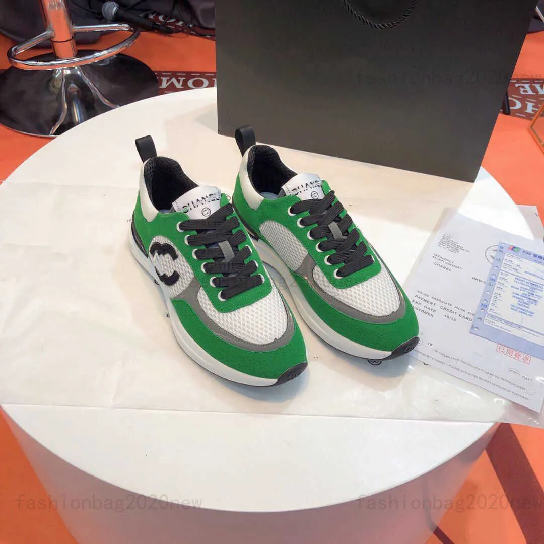 مصمم القناة الفاخرة الكلاسيكية أحذية رياضية جلدية الجلود شبكة غير رسمية منصة منخفضة الأحذية للسيدات في الهواء الطلق الجري zapatos baskeball حذاء الأخضر