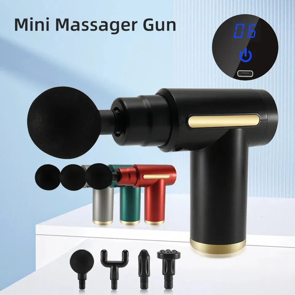 Ganzkörpermassagegerät, tragbare Faszienmassagepistole, elektrische Perkussionspistole, Massagegerät, Körperentspannung, mit LED-Touchscreen, 4 austauschbarer Massagekopf 231128