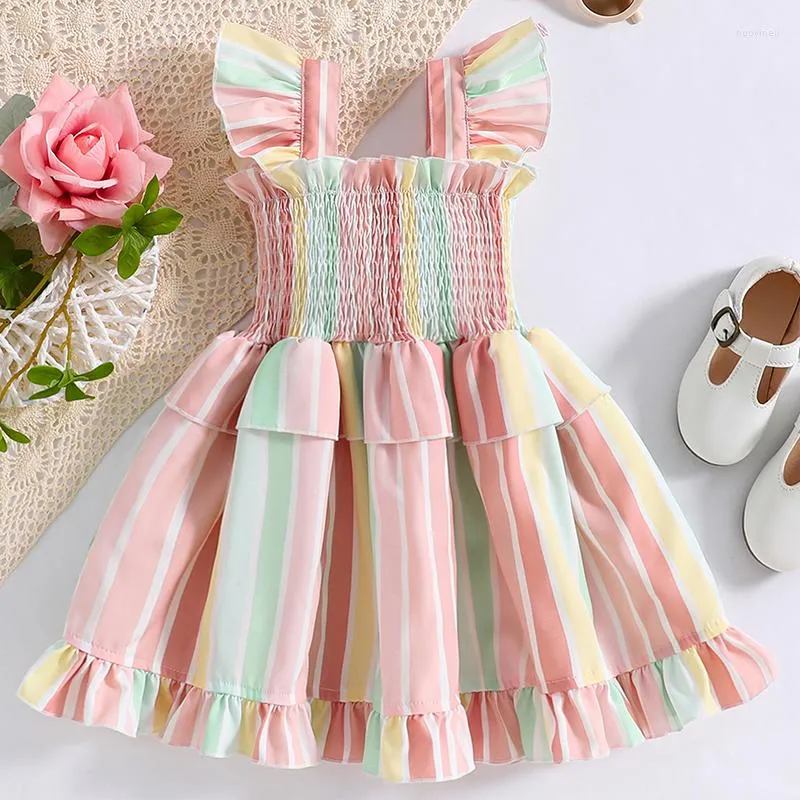 Mädchenkleider Säuglingskinder Ärmel Quadratischer Ausschnitt Gestreifter Druck Lässige Party Street Princess Dress 0-18M