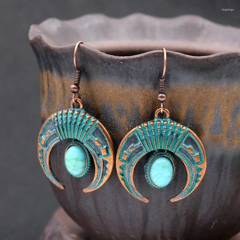 Dangle Earrings Ibiza Boho Moon Women Ethnic Tribal Natural Stone