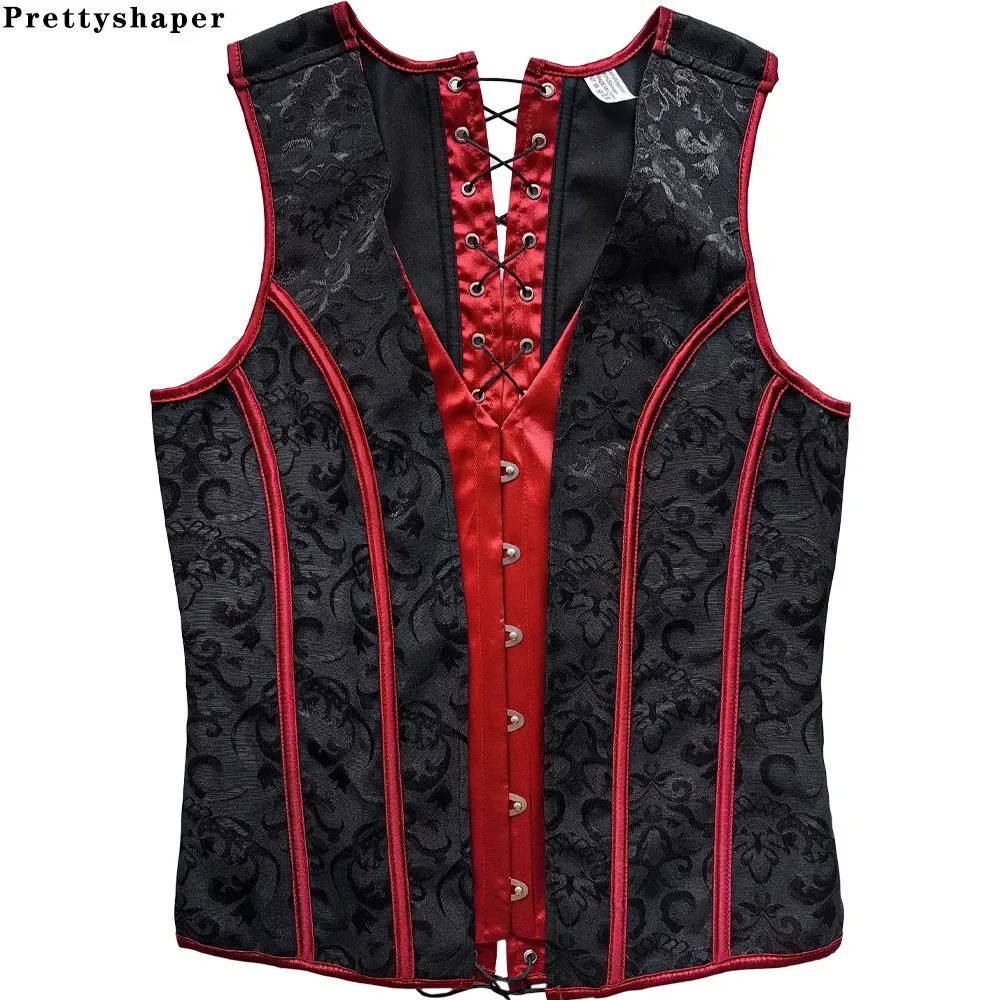 Waist Tummy Shaper Men's Tight Fitting Corset Slimming Shaping Vest Vintage Waistcoat Bones Flat Abdomen Floral Prints Lace Up XS To 5XL 231129