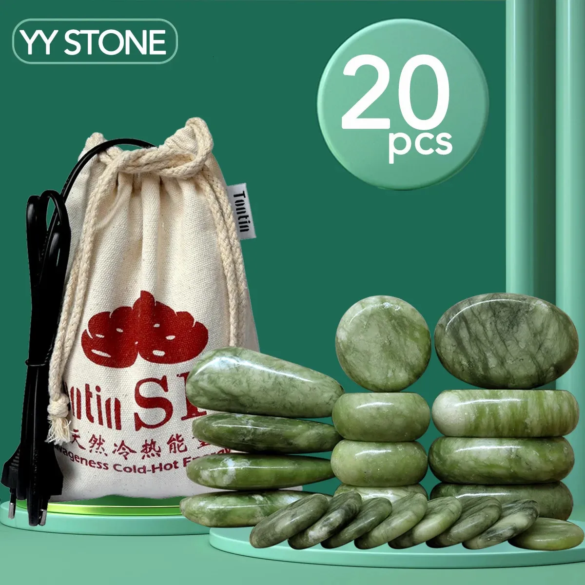 Full Body Massager Tontin 20pcs/set Jade glaze stone massage Set massager back massageador Health Care stones for massage basalt lava stone 231128