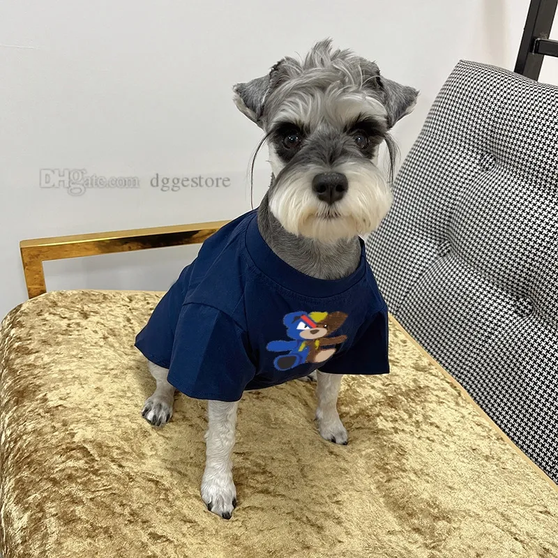 Adorable Dog Clothes Cute Printed Bear Dog Shirt, Designer Dog Apparel,  Soft Cotton Puppy Sweatshirt, Summer Breathable Pet T-Shirt Navy Blue, L