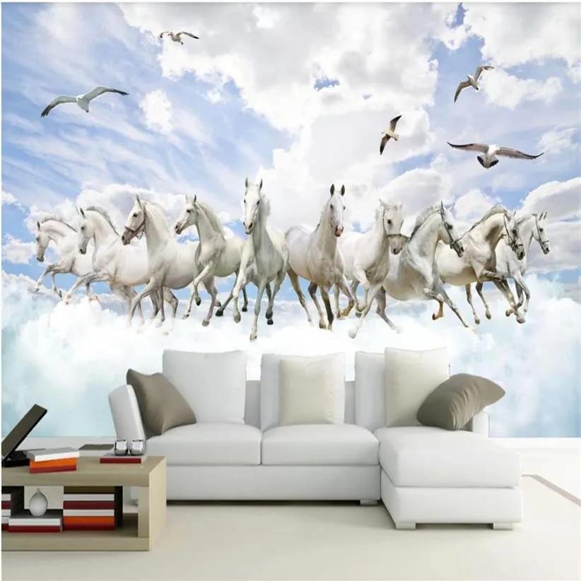 White horse wallpapers 3D wallpapers three-dimensional landscape TV background wall decoration painting291p