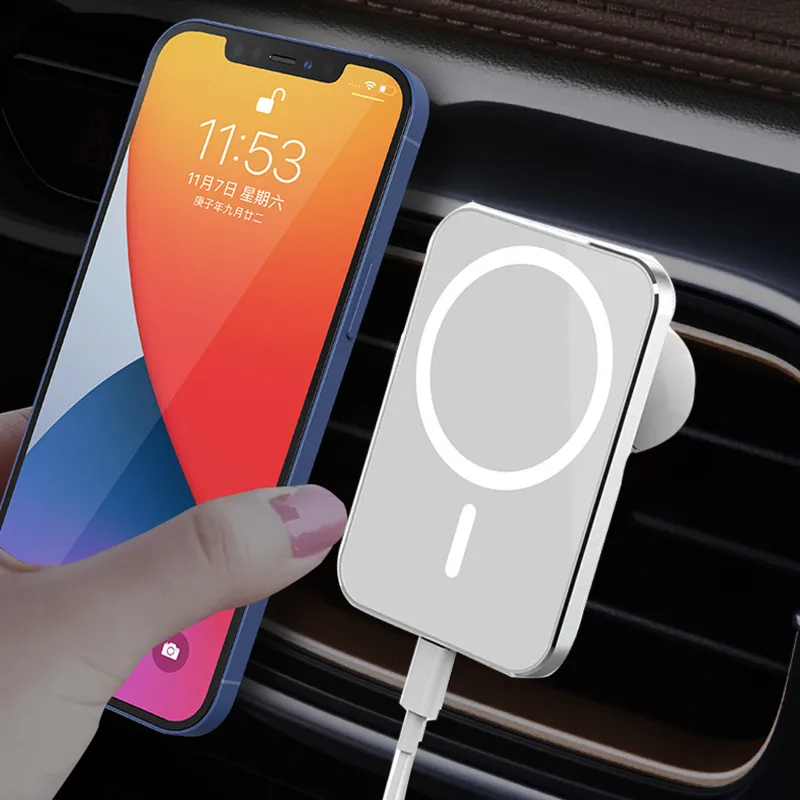 Магнитное беспроводное автомобильное зарядное устройство 15 Вт, крепление на вентиляционное отверстие, адсорбируемый автомобильный держатель для телефона для iPhone 14, 13, 12 Pro Max Mini Magsafe, быстрая зарядка