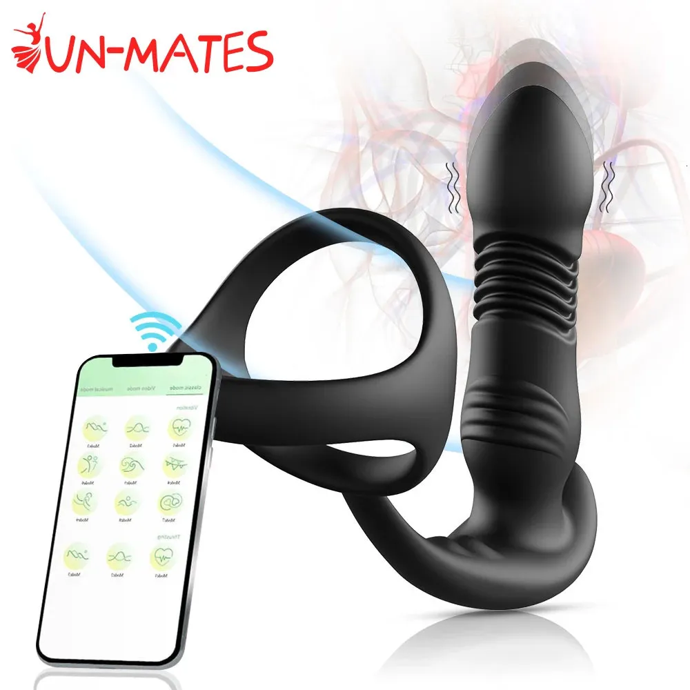 Giocattoli anali Spinta maschile Plug anale Vibratori APP Bluetooth Controllo wireless Massaggiatore prostatico 3 IN 1 Anello per pene ritardato Giocattoli sessuali per uomini 18 231128