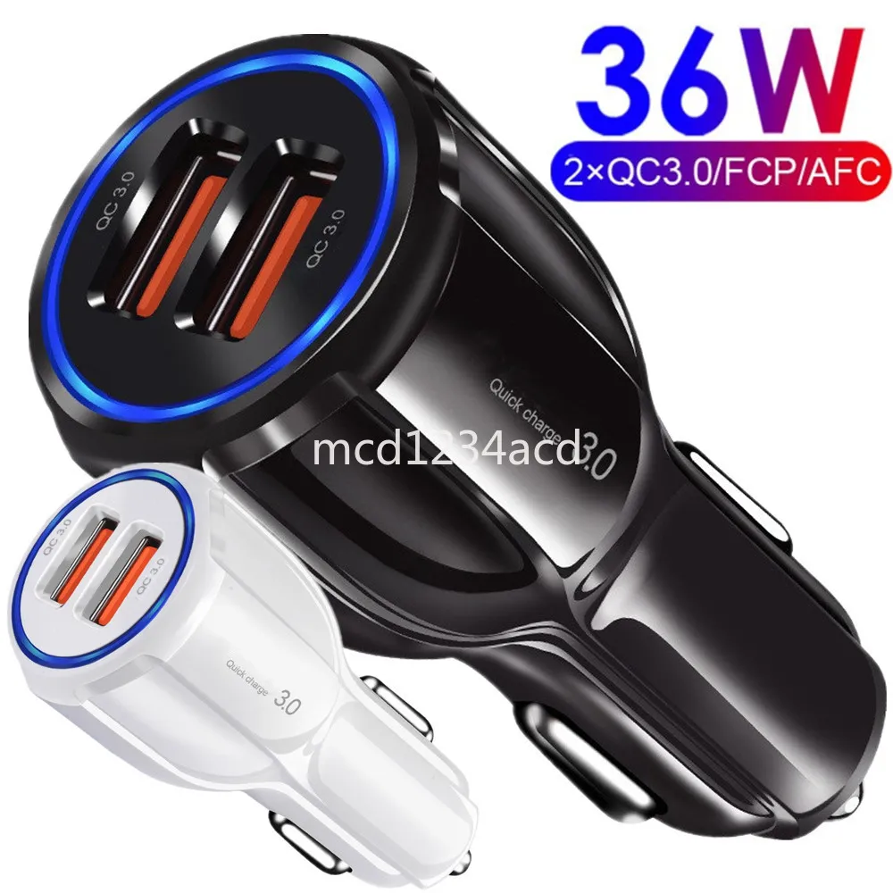 36 W 30W QC3.0 Szybkie szybkie ładowarki Podwójne adaptery ładowarki samochodowej USB dla iPhone'a 14 15 11 12 13 Samsung S20 S21 S23 S24 HTC GPS PC Android M1