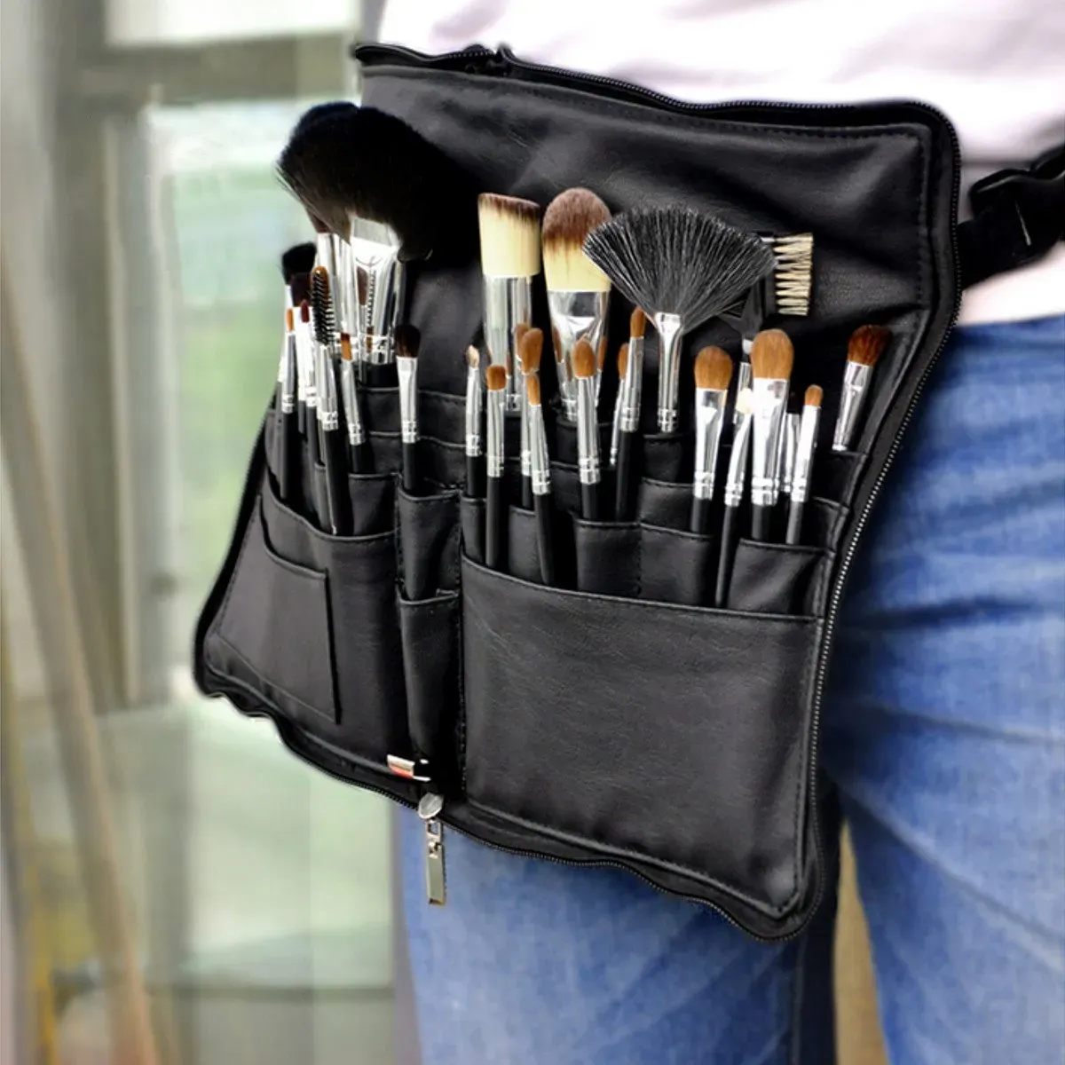 Tamax NA015 Professional Cosmetic Makeup Brush PVC Apron Bag Artist Belt Strap Protable Make Up Bag Holder