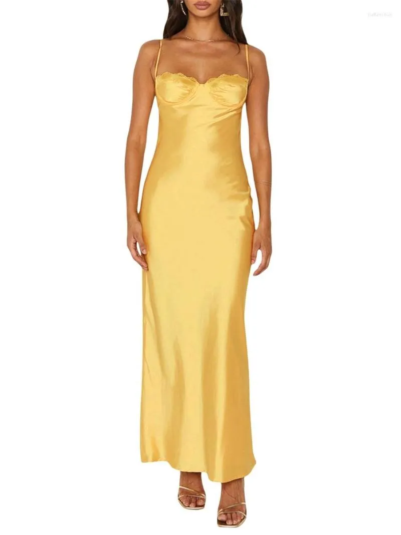 Casual Dresses Women Elegant Lace Sexig Spaghetti Strap Backless Bodycon Long Dress Vintage Low Cut Y2K Club Party
