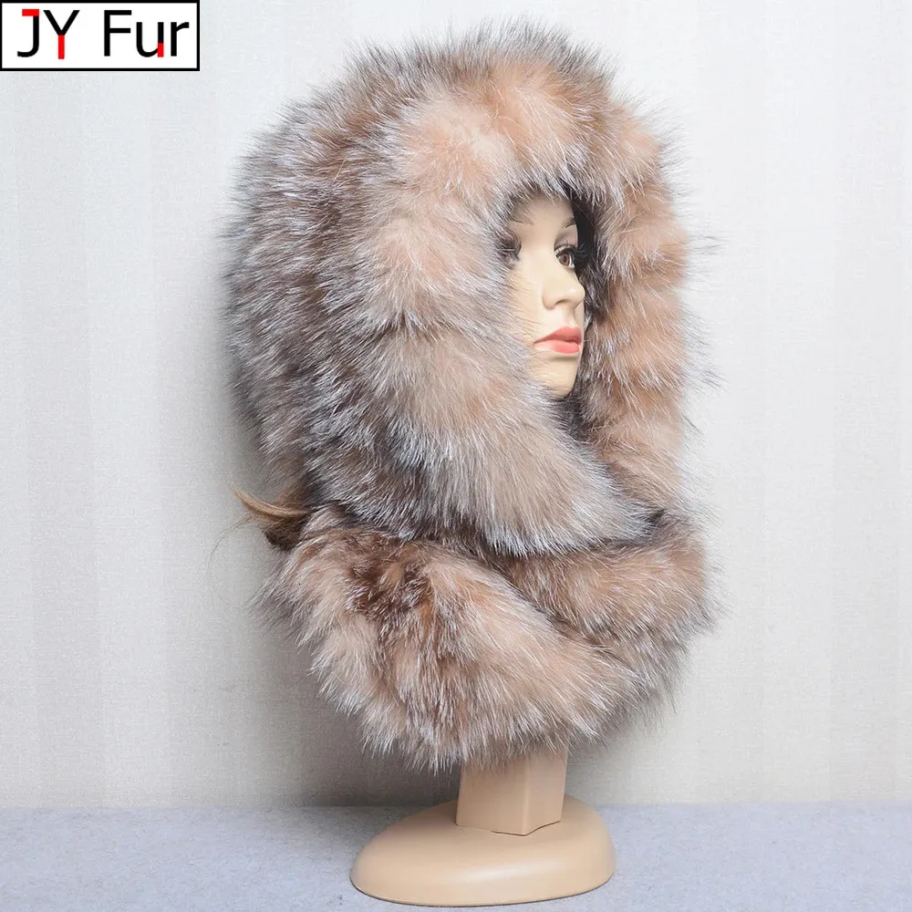 Wide Brim Hats Bucket Sell Winter Women Natural Fur Scarves Lady Warm Fluffy Real Hat Scarf Luxury Knit Genuine Hooded 231128