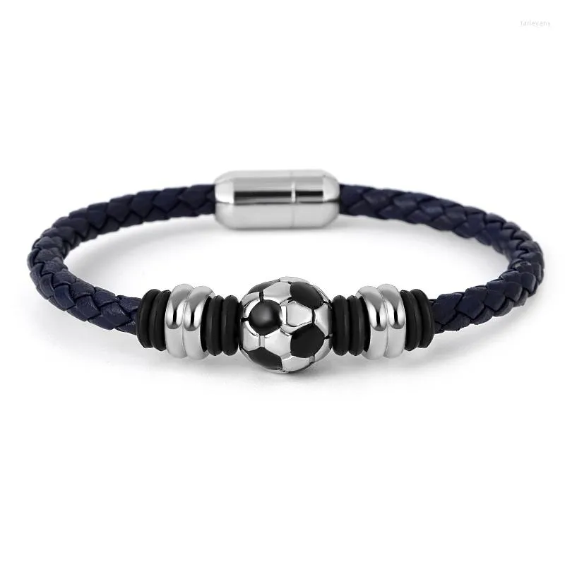 Charm Armbänder Casual Sport Fußball für Frauen Männer Spieler Fußballfans Leder Seil Armband Edelstahl Schmuck